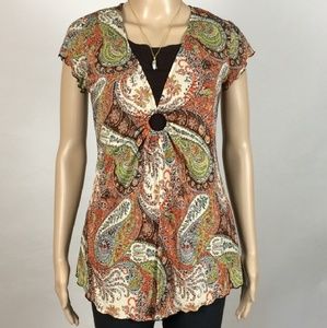 Notations Layered Paisley Print Top